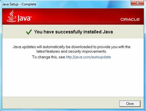 Màn hình thông báo cài đặt thành công Java Runtime Environment